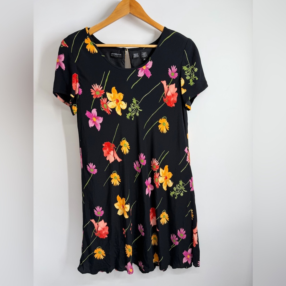 Liz Claiborne Black Dress with Colorful Floral Blooms